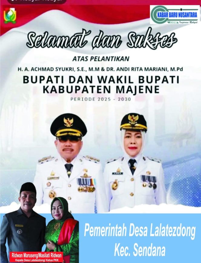 
					PEMERINTAH DESA LALATEZDONG DAN MASYARAKAT DESA MENGUCAPKAN SELAMAT DAN SUKSESATAS PELANTIKAN.