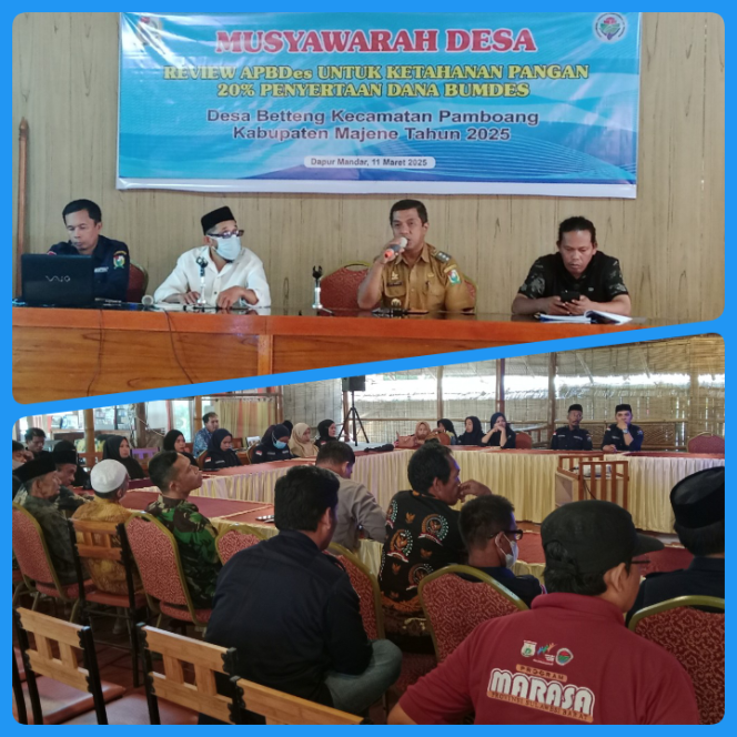 
					Foto, Pj.Kades Betteng Harun Hadamin,SE,Camat Pamboang Akbar Tambaru, S.Sos,Kabid Pemdes DPMD Muh. Fauzan, ST.S.Sos,Muh.Amrin, ST Pendamping Desa Di Acara Reviu APBDes 2025 Desa Betteng di Dapur Mandar 11/03/2025.