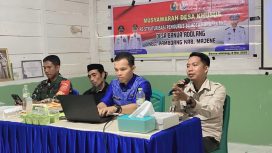 Irfan Syahril, S.Sos,MM Pj. Kades Banua Adolang  Di Dampingi P3MD, Ketua BPD
 dan Babinsa, Saat Pimpin Musdes Pembentukan Koperasi Merah Putih (KMP) Kamis 8/05/2025.Di Aula Kantor Desa. 