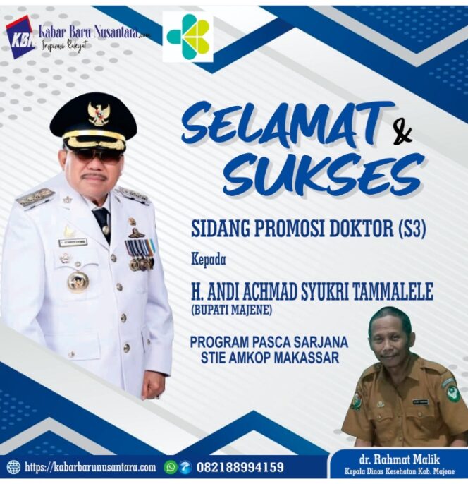 
					SELAMAT &  SUKSES” SIDANG PROMOSI DOKTOR (S3)  Kepada  H. ANDI  ACHMAD SYUKRI TAMALELE, SE. MM.( BUPATI MAJENE)  PROGRAM  PASCA SARJANA ( STIE) AMKOP MAKASSAR.