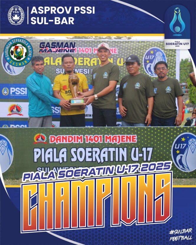 
					Yunus Hadaming, SE Menerima Piala Seoratin Cup 2025 Dari Dandim Majene Letkol Czi I Made Bagus Asmara Putra, S.T., M.I.P di Dampingi Ketua PSSI Majene Andi Saraf Tamalele,dan Pengurus teras PSSI Majene Nurhaq. 
