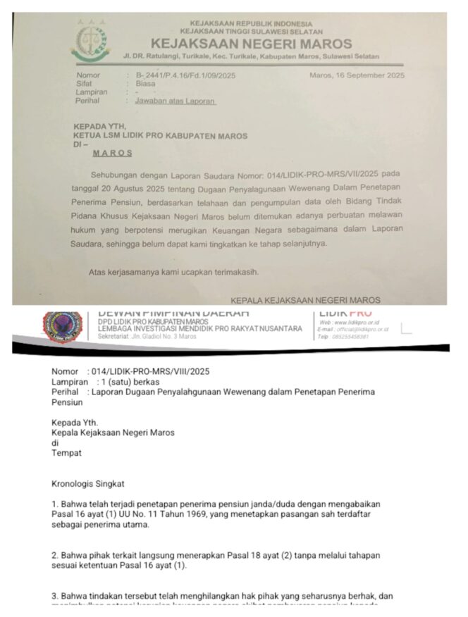 
					Laporan Dugaan Penyalahgunaan Pensiun: Kejari Hentikan, Lidik Pro Tak Akan Tinggal Diam